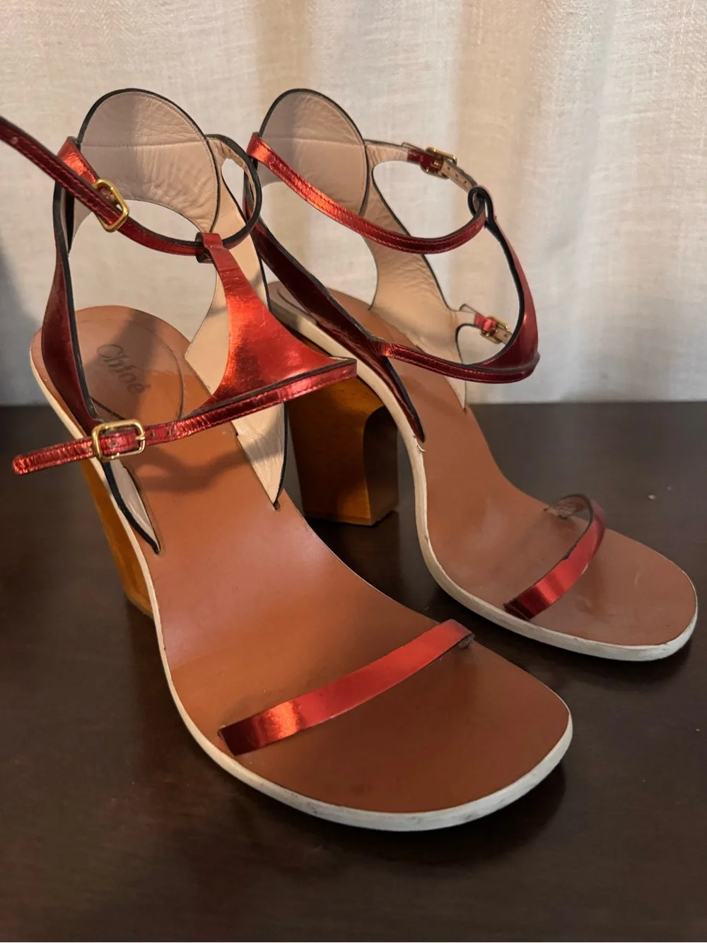 Chloe Metallic Red Strappy High Heel Sandals